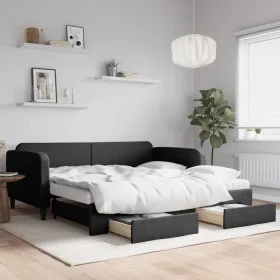 Trundle sofa bed with drawers black fabric 100x200 cm by vidaXL, Beds and slatted bases - Ref: Foro24-3196877, Price: 469,64 ...
