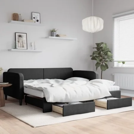 Trundle sofa bed with drawers black fabric 100x200 cm by vidaXL, Beds and slatted bases - Ref: Foro24-3196877, Price: 469,64 ...