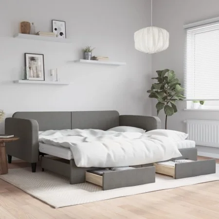 Trundle sofa bed with drawers dark gray fabric 100x200 cm by vidaXL, Beds and slatted bases - Ref: Foro24-3196876, Price: 470...