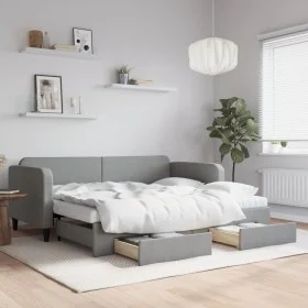 Trundle sofa bed with drawers light gray fabric 90x200 cm by vidaXL, Beds and slatted bases - Ref: Foro24-3196870, Price: 482...