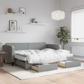 Trundle sofa bed with drawers light gray fabric 90x190 cm by vidaXL, Beds and slatted bases - Ref: Foro24-3196880, Price: 440...
