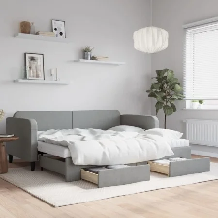 Trundle sofa bed with drawers light gray fabric 90x190 cm by vidaXL, Beds and slatted bases - Ref: Foro24-3196880, Price: 440...