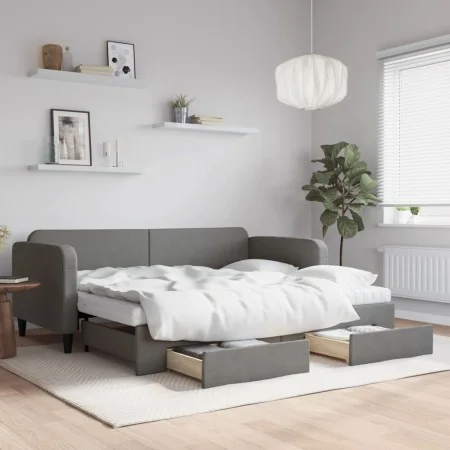 Trundle sofa bed with drawers dark gray fabric 90x200 cm by vidaXL, Beds and slatted bases - Ref: Foro24-3196871, Price: 481,...
