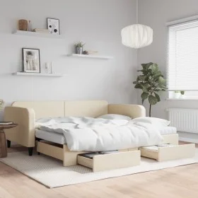 Trundle sofa bed with drawers cream fabric 100x200 cm by vidaXL, Beds and slatted bases - Ref: Foro24-3196879, Price: 469,47 ...