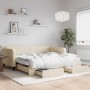 Trundle sofa bed with drawers cream fabric 100x200 cm by vidaXL, Beds and slatted bases - Ref: Foro24-3196879, Price: 469,42 ...