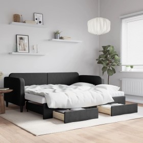 Trundle sofa bed with drawers black fabric 90x200 cm by vidaXL, Beds and slatted bases - Ref: Foro24-3196872, Price: 476,98 €...