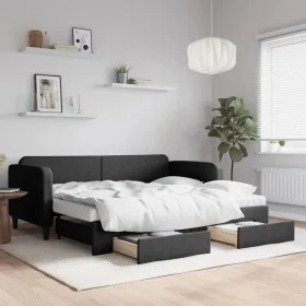 Trundle sofa bed with drawers black fabric 90x200 cm by vidaXL, Beds and slatted bases - Ref: Foro24-3196872, Price: 479,04 €...