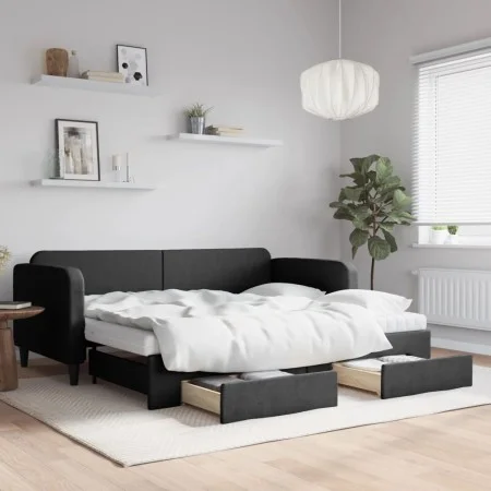 Trundle sofa bed with drawers black fabric 90x200 cm by vidaXL, Beds and slatted bases - Ref: Foro24-3196872, Price: 479,04 €...