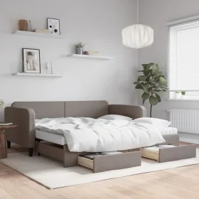 Trundle sofa bed with drawers taupe gray fabric 100x200 cm by vidaXL, Beds and slatted bases - Ref: Foro24-3196878, Price: 47...