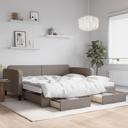 Trundle sofa bed with drawers taupe gray fabric 100x200 cm by vidaXL, Beds and slatted bases - Ref: Foro24-3196878, Price: 47...