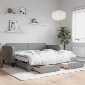 Trundle sofa bed with drawers light gray fabric 100x200 cm by vidaXL, Beds and slatted bases - Ref: Foro24-3196875, Price: 47...