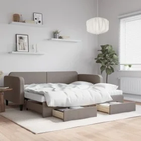 Trundle sofa bed with drawers taupe gray fabric 90x200 cm by vidaXL, Beds and slatted bases - Ref: Foro24-3196873, Price: 478...