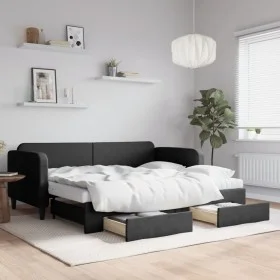 Trundle sofa bed with drawers black fabric 90x190 cm by vidaXL, Beds and slatted bases - Ref: Foro24-3196882, Price: 429,19 €...