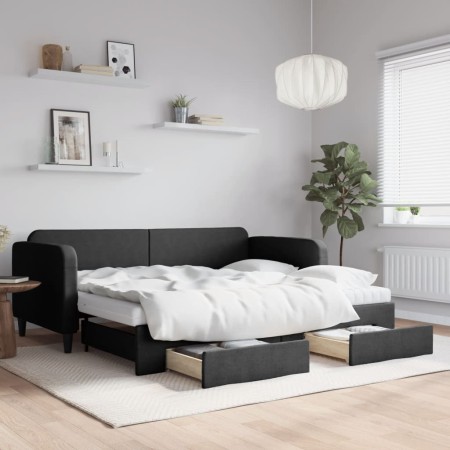 Trundle sofa bed with drawers black fabric 90x190 cm by vidaXL, Beds and slatted bases - Ref: Foro24-3196882, Price: 444,46 €...