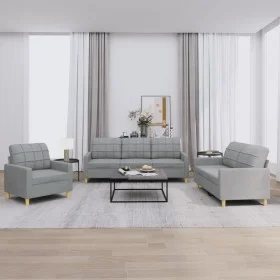 Sofa set with cushions 3 pieces light gray fabric by vidaXL, Sofas - Ref: Foro24-3201242, Price: 601,42 €, Discount: %