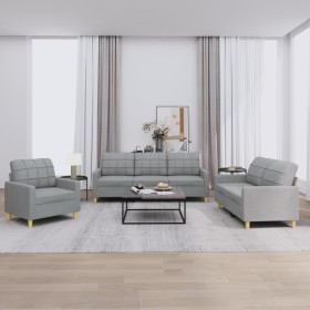 Sofagarnitur mit Kissen 3-teilig aus hellgrauem Stoff von vidaXL, Sofas - Ref: Foro24-3201242, Preis: 624,36 €, Rabatt: %