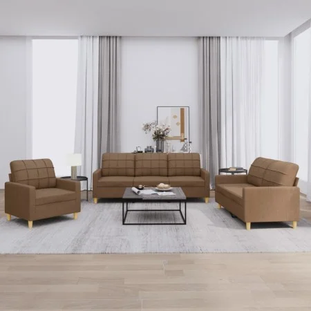 Sofa set with cushions 3 pieces brown fabric by vidaXL, Sofas - Ref: Foro24-3201245, Price: 584,39 €, Discount: %