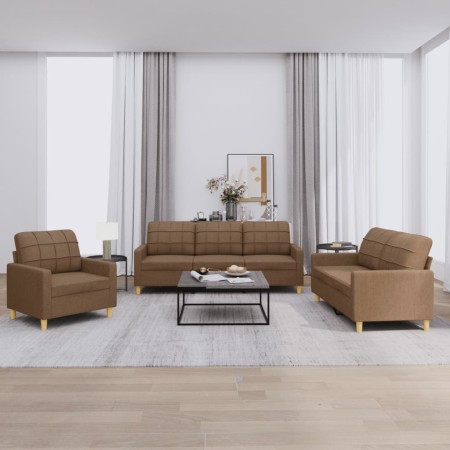 Sofagarnitur mit Kissen 3-teilig aus braunem Stoff von vidaXL, Sofas - Ref: Foro24-3201245, Preis: 593,53 €, Rabatt: %