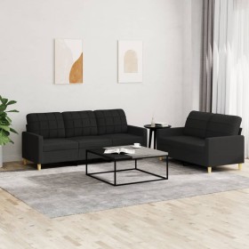 Sofa set with cushions 2 pieces black fabric by vidaXL, Sofas - Ref: Foro24-3201310, Price: 479,99 €, Discount: %