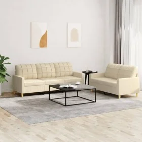 Sofagarnitur mit Kissen 2 Stück Cremefarbener Stoff von vidaXL, Sofas - Ref: Foro24-3201308, Preis: 470,16 €, Rabatt: %
