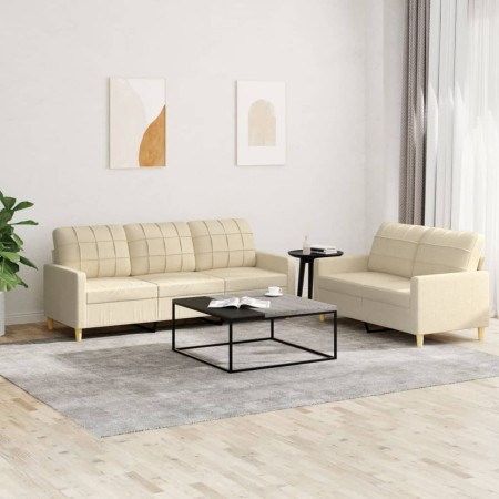 Sofagarnitur mit Kissen 2 Stück Cremefarbener Stoff von vidaXL, Sofas - Ref: Foro24-3201308, Preis: 419,95 €, Rabatt: %