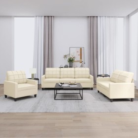 Cream synthetic leather 3-piece sofa set with cushions by vidaXL, Sofas - Ref: Foro24-3201339, Price: 598,82 €, Discount: %