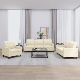 Cream synthetic leather 3-piece sofa set with cushions by vidaXL, Sofas - Ref: Foro24-3201339, Price: 588,02 €, Discount: %