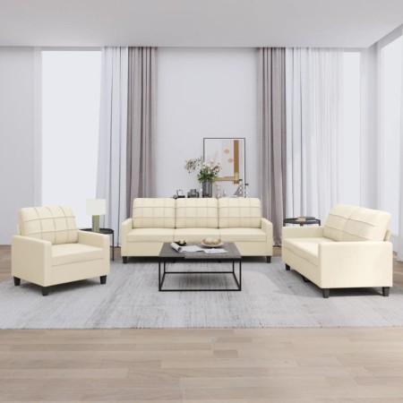 Dreiteilige Sofagarnitur aus cremefarbenem Kunstleder mit Kissen von vidaXL, Sofas - Ref: Foro24-3201339, Preis: 598,82 €, Ra...
