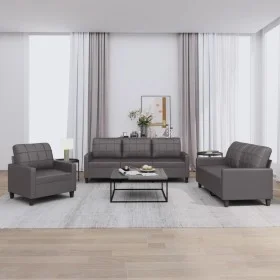 Gray synthetic leather 3-piece sofa set with cushions by vidaXL, Sofas - Ref: Foro24-3201340, Price: 588,17 €, Discount: %