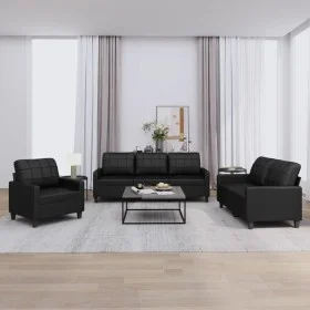 3-piece black synthetic leather sofa set with cushions by vidaXL, Sofas - Ref: Foro24-3201338, Price: 647,73 €, Discount: %