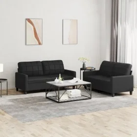 2-piece black synthetic leather sofa set with cushions by vidaXL, Sofas - Ref: Foro24-3201358, Price: 403,16 €, Discount: %