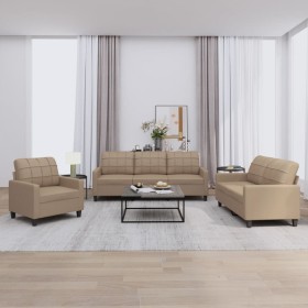 Cappuccino synthetic leather 3-piece sofa set with cushions by vidaXL, Sofas - Ref: Foro24-3201342, Price: 620,58 €, Discount: %