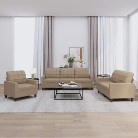 Cappuccino synthetic leather 3-piece sofa set with cushions by vidaXL, Sofas - Ref: Foro24-3201342, Price: 609,39 €, Discount: %
