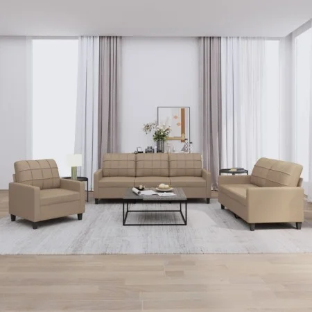 3-teilige Sofagarnitur aus Cappuccino-Kunstleder mit Kissen von vidaXL, Sofas - Ref: Foro24-3201342, Preis: 618,85 €, Rabatt: %