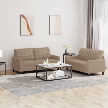 Sofagarnitur mit Kissen 2 Stück Kunstleder Cappuccino von vidaXL, Sofas - Ref: Foro24-3201362, Preis: 394,82 €, Rabatt: %