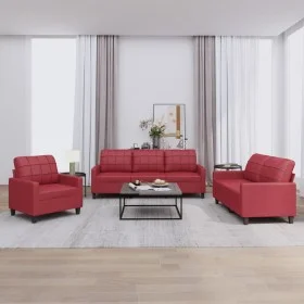 3-piece red dyed faux leather sofa set with cushions by vidaXL, Sofas - Ref: Foro24-3201341, Price: 611,57 €, Discount: %