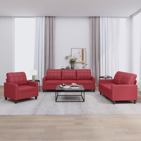 3-piece red dyed faux leather sofa set with cushions by vidaXL, Sofas - Ref: Foro24-3201341, Price: 621,71 €, Discount: %