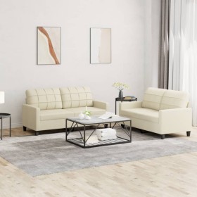 Cream synthetic leather 2-piece sofa set with cushions by vidaXL, Sofas - Ref: Foro24-3201359, Price: 428,68 €, Discount: %