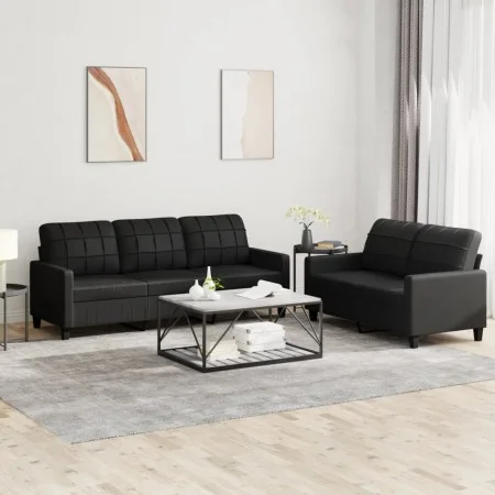 2-piece black synthetic leather sofa set with cushions by vidaXL, Sofas - Ref: Foro24-3201378, Price: 487,56 €, Discount: %