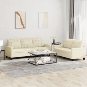 Zweiteilige Sofagarnitur aus cremefarbenem Kunstleder mit Kissen von vidaXL, Sofas - Ref: Foro24-3201379, Preis: 445,07 €, Ra...