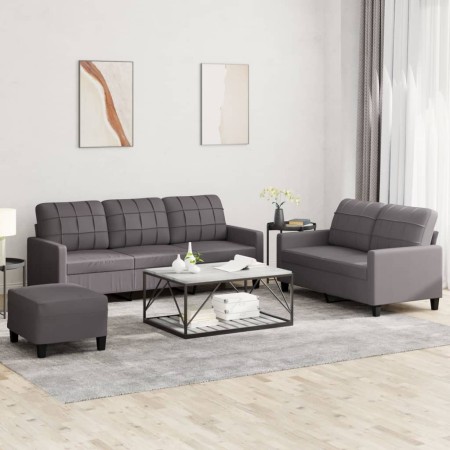 3-teilige Sofagarnitur aus grauem Kunstleder mit Kissen von vidaXL, Sofas - Ref: Foro24-3201385, Preis: 525,24 €, Rabatt: %