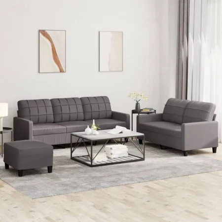 Gray synthetic leather 3-piece sofa set with cushions by vidaXL, Sofas - Ref: Foro24-3201385, Price: 472,95 €, Discount: %