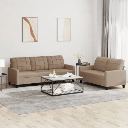 2-teilige Sofagarnitur aus Cappuccino-Kunstleder mit Kissen von vidaXL, Sofas - Ref: Foro24-3201382, Preis: 446,47 €, Rabatt: %