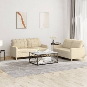 Sofagarnitur mit Kissen, 2-teilig, cremefarbener Stoff von vidaXL, Sofas - Ref: Foro24-3201276, Preis: 373,02 €, Rabatt: %