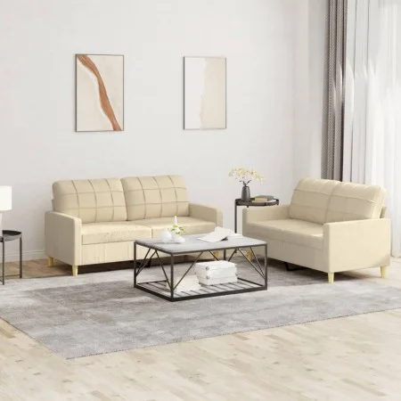 Sofa set with cushions 2 pieces cream fabric by vidaXL, Sofas - Ref: Foro24-3201276, Price: 380,50 €, Discount: %