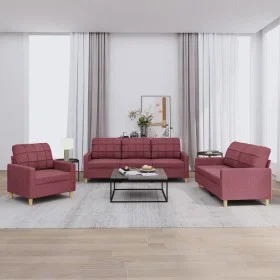 Sofa set with cushions 3 pieces red fabric by vidaXL, Sofas - Ref: Foro24-3201248, Price: 564,84 €, Discount: %
