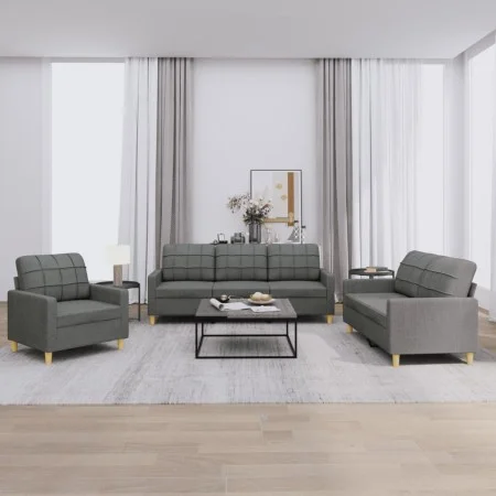 Sofa set with cushions 3 pieces dark gray fabric by vidaXL, Sofas - Ref: Foro24-3201243, Price: 664,76 €, Discount: %