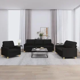 Juego de sofás con cojines 3 piezas tela negro by vidaXL, Sofas - Ref: Foro24-3201246, Price: 594,69 €, Discount: %