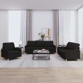 Schwarzes Sofaset mit 3-teiligen Kissen aus Stoff. von vidaXL, Sofas - Ref: Foro24-3201246, Preis: 626,03 €, Rabatt: %