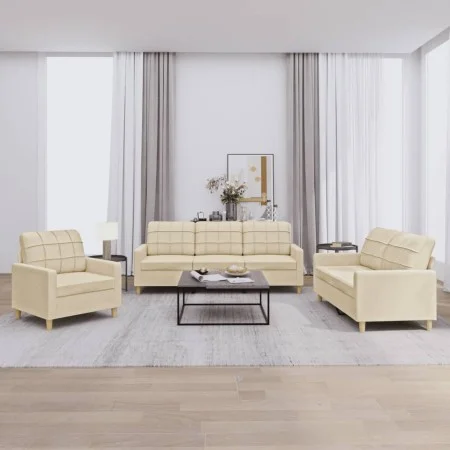 Juego de sofás con cojines 3 piezas tela crema by vidaXL, Sofas - Ref: Foro24-3201244, Price: 582,28 €, Discount: %